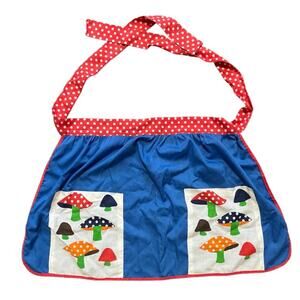 VTG MCM Polkadot Mushroom Print Apron Skirt  Patch Pockets Lightweight